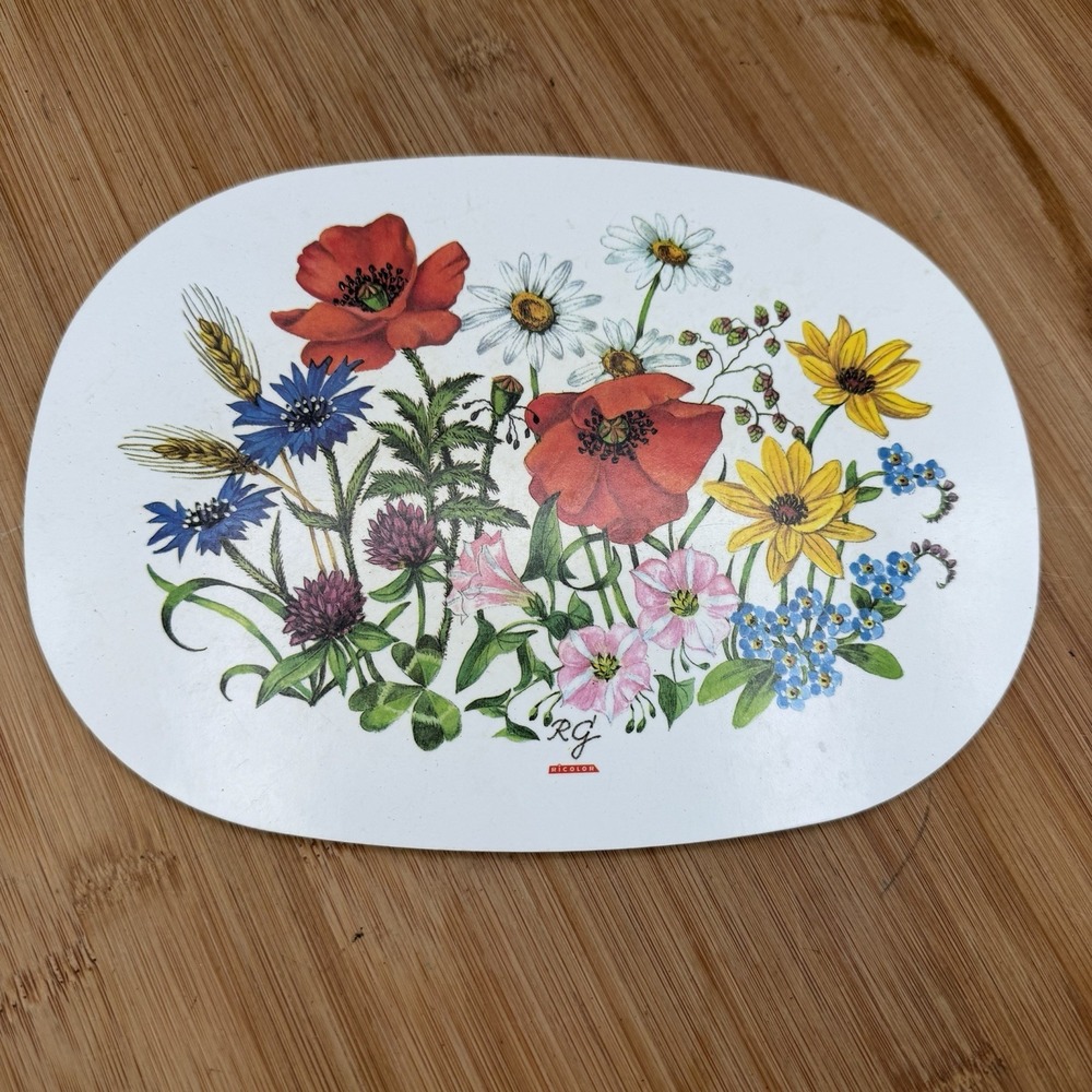 Floral Trivet Made By Ricolor Poppies Blues Reds Yellow MCM German